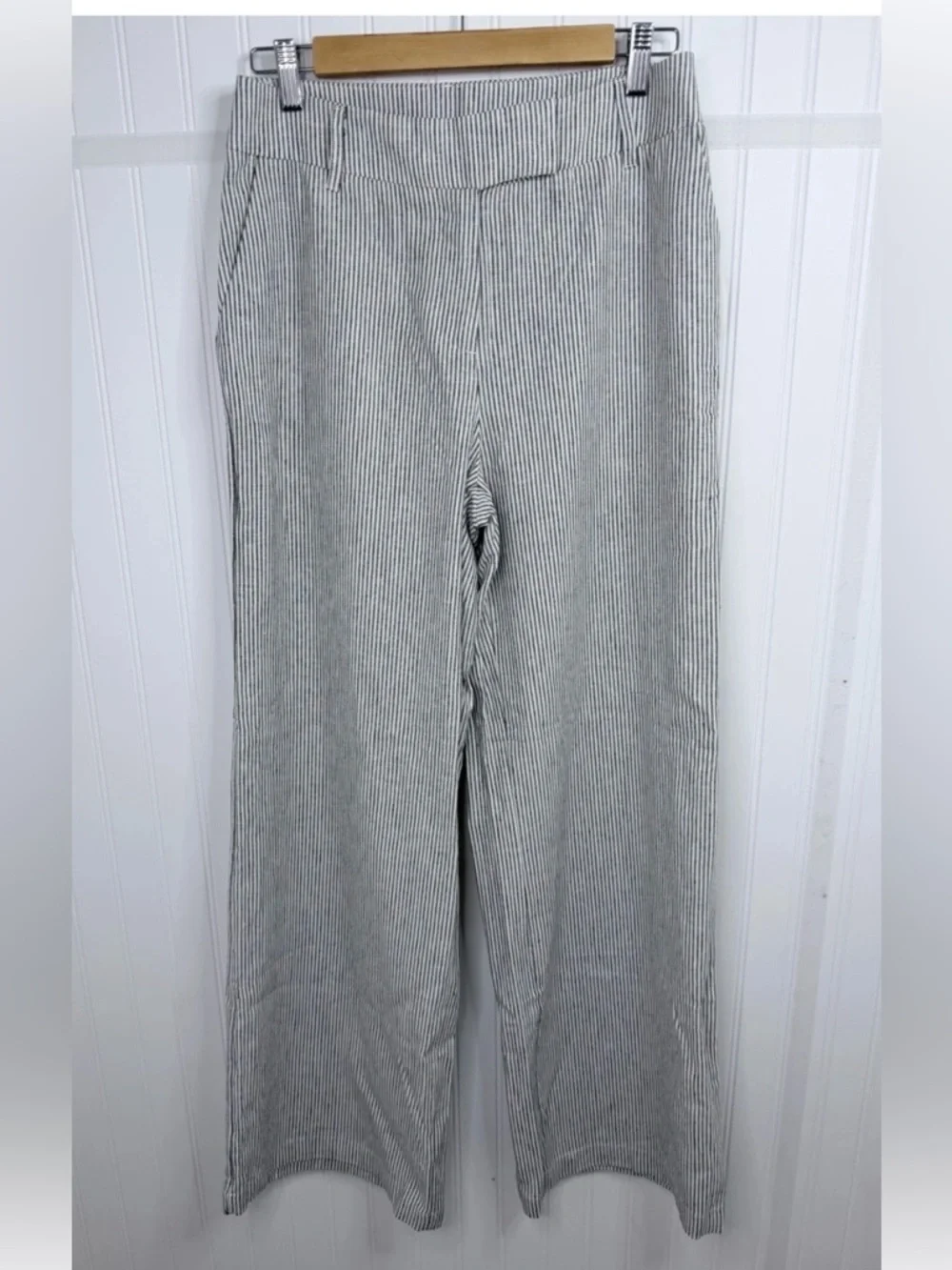 Scoop Linen Blend Wide Leg Pants Size 2 Pinstripe Lightweight Coastal Summer NWT - Picture 2 of 10